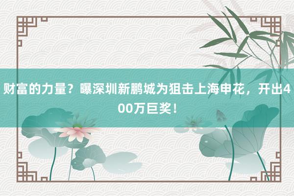 财富的力量？曝深圳新鹏城为狙击上海申花，开出400万巨奖！